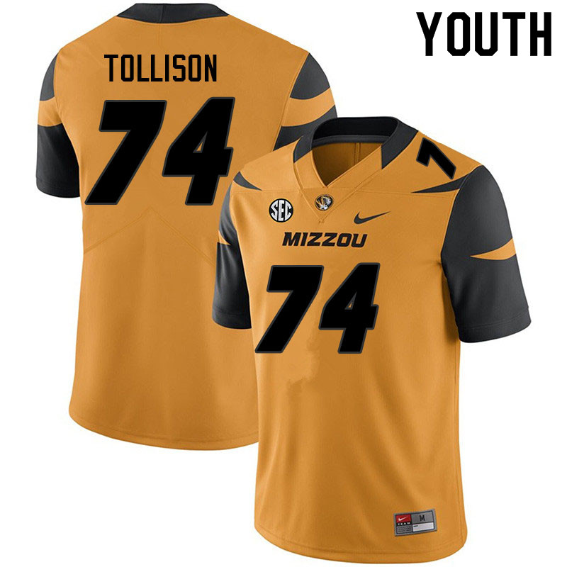 Youth #74 Connor Tollison Missouri Tigers College Football Jerseys Sale-Yellow - Click Image to Close